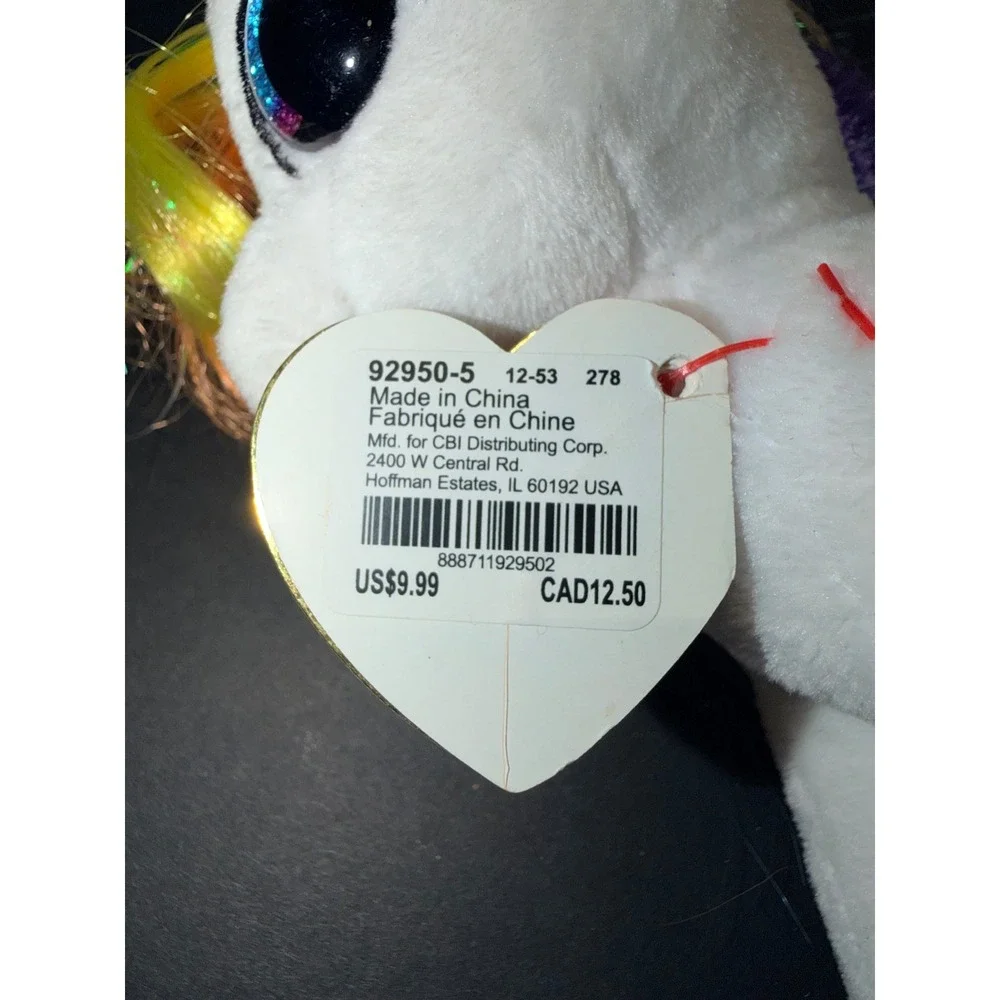 Ty Beanie Boos Starr Unicorn White Rainbow Hair Glitter Eyes Plush 6